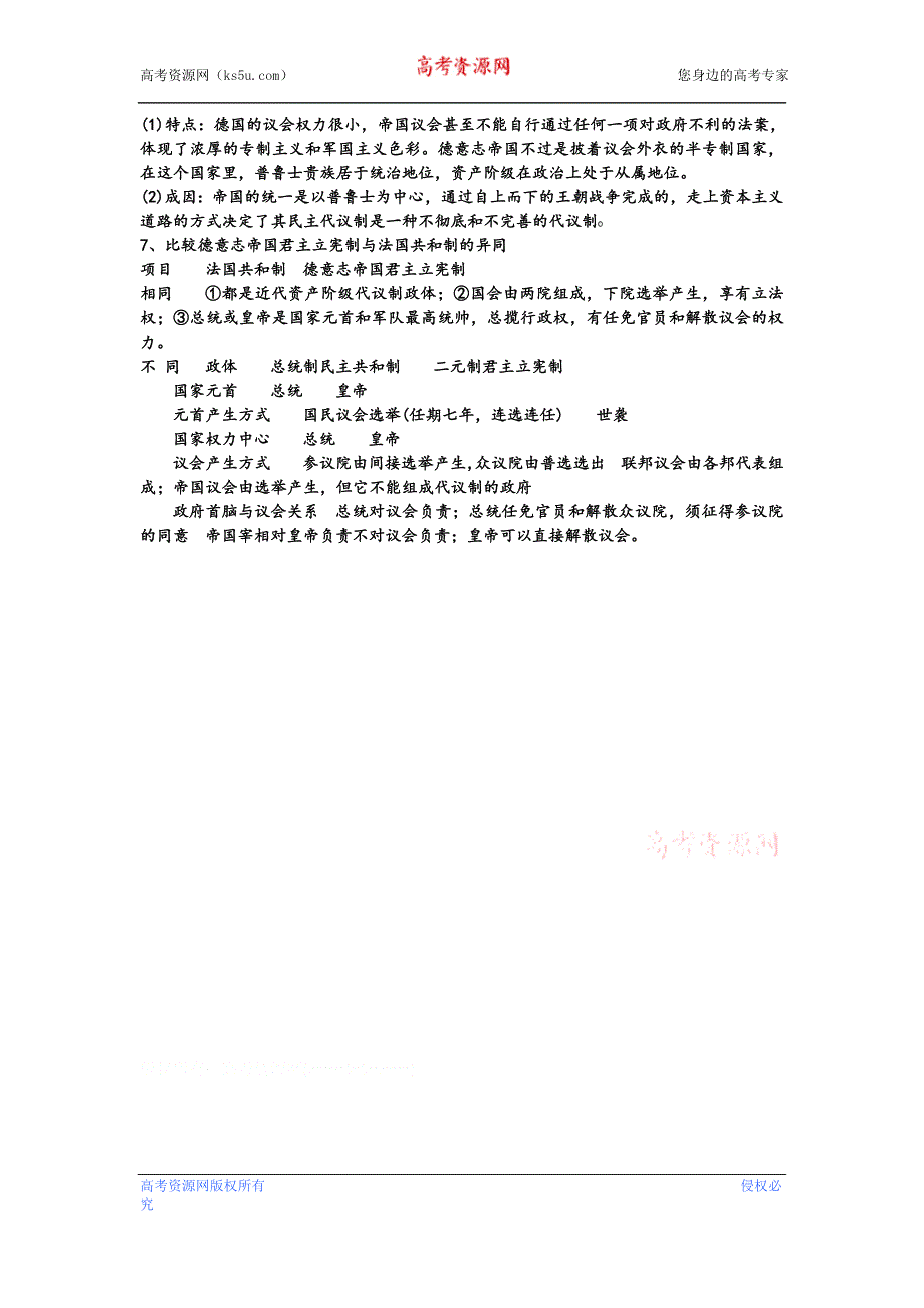 2013年高考历史考纲新课标对应知识点：近代世界 第三单元欧美代议制的确立与发展 考点3 法国共和制、德意志帝国君主立宪制的确立.doc_第2页