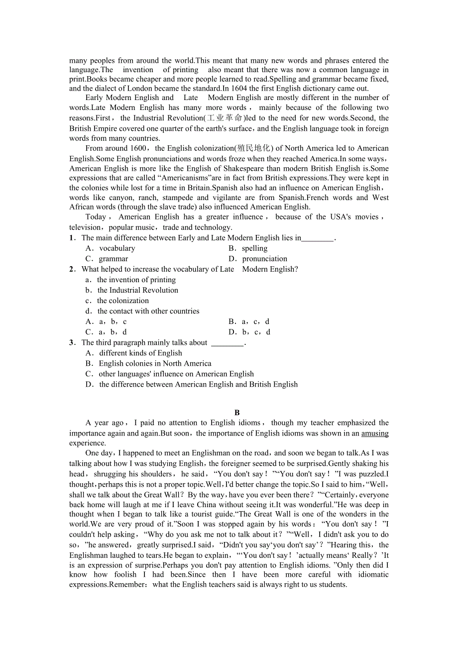 2016-2017学年高考英语一轮复习人教版新课标必修一UNIT 2 ENGLISH AROUND THE WORLD导学案（无答案）.doc_第3页