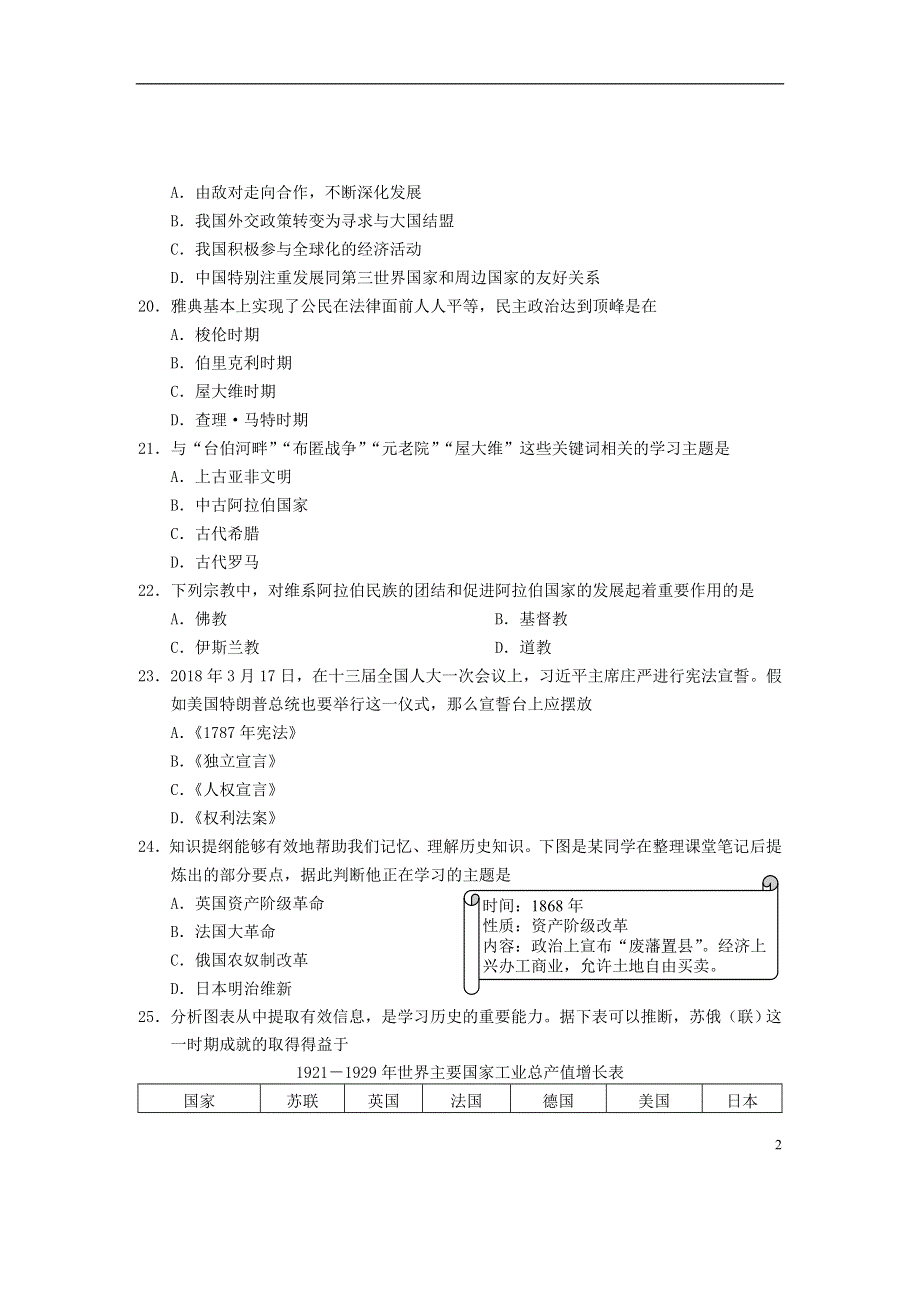 四川省乐山市2018年中考历史真题试题（含答案）.doc_第2页