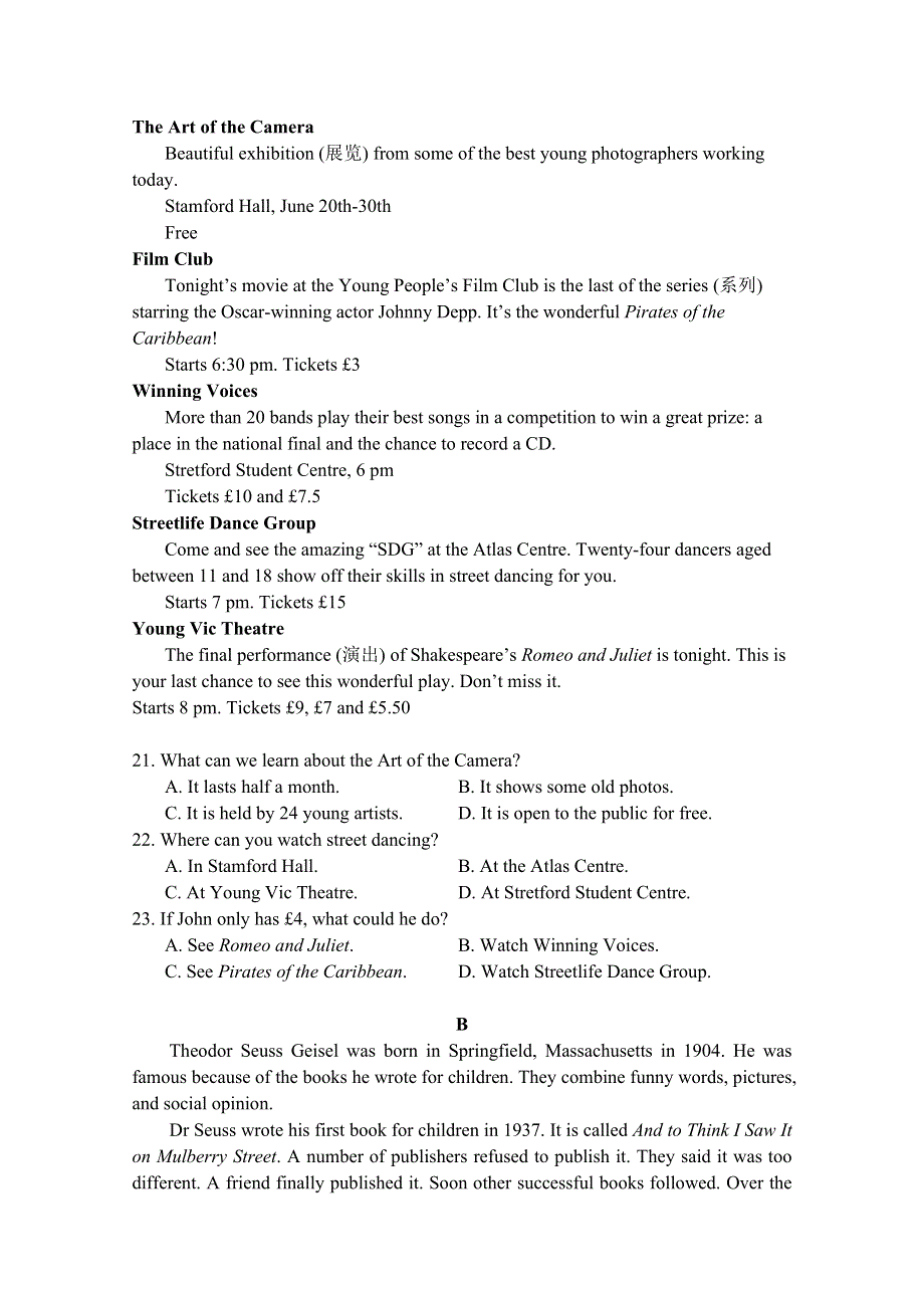 四川省泸县四中2020-2021学年高一下学期第一次月考英语试卷 WORD版含答案.doc_第3页