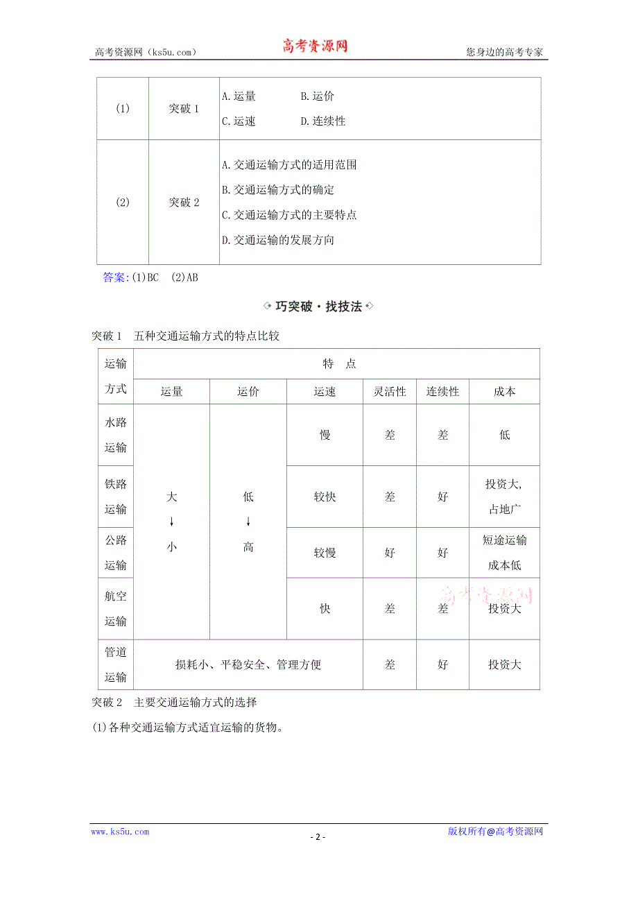 2021届高考地理一轮复习8-1人类活动地域联系的主要方式交通运输布局练习鲁教版 WORD版含解析.doc_第2页