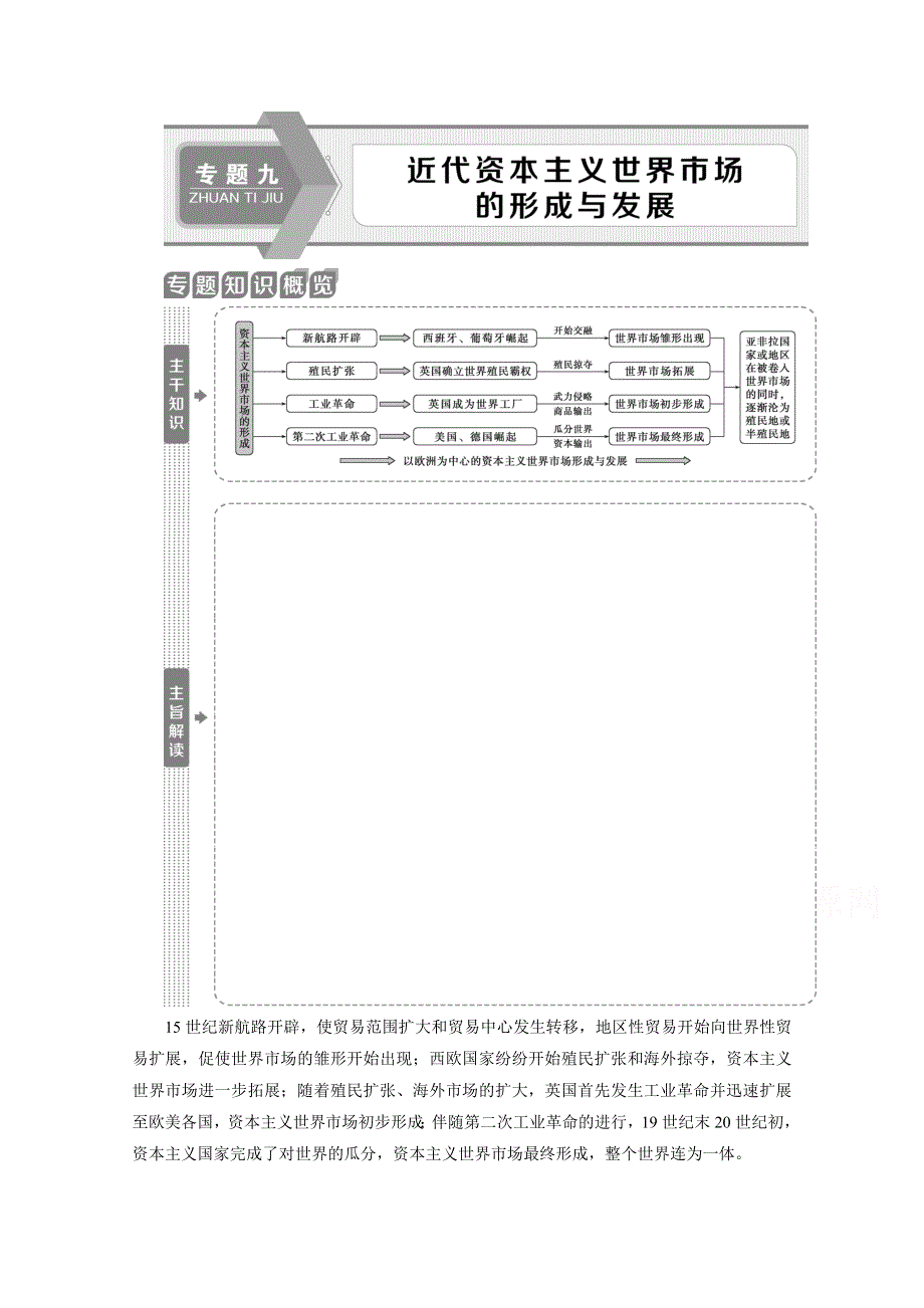 2020新课标高考历史二轮专题版讲义：专题九　近代资本主义世界市场的形成与发展 WORD版含解析.doc_第1页