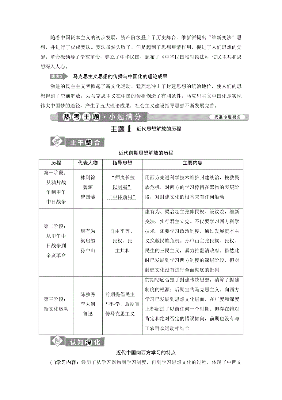 2020新课标高考历史二轮专题版讲义：专题六　近现代中国思想嬗变与马克思主义中国化的理论成果 WORD版含解析.doc_第2页