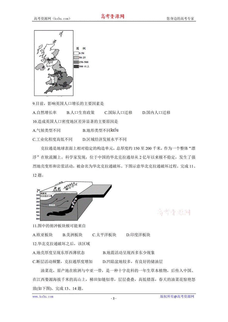 《发布》浙江省绍兴市2020届高三4月高考科目考试适应性试卷（一模） 地理 WORD版含答案BYCHUN.doc_第3页