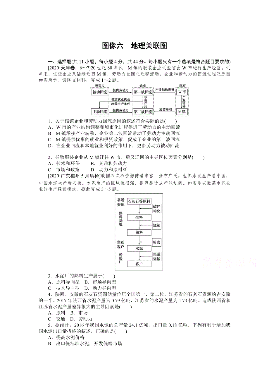 2021届高考地理二轮专题闯关导练（统考版）：图像六　地理关联图 WORD版含解析.doc_第1页