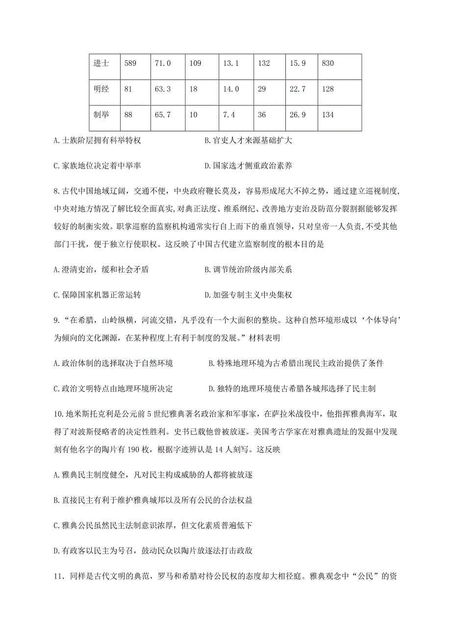 宁夏贺兰县景博中学2020-2021学年高二上学期第二次月考历史试题 WORD版缺答案.docx_第3页