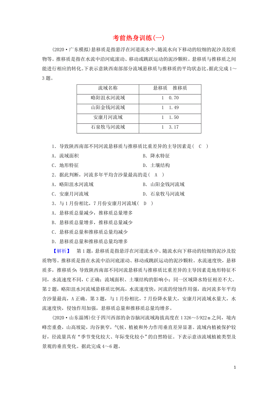 2021届高考地理二轮复习 考前热身训练1（含解析）新人教版.doc_第1页