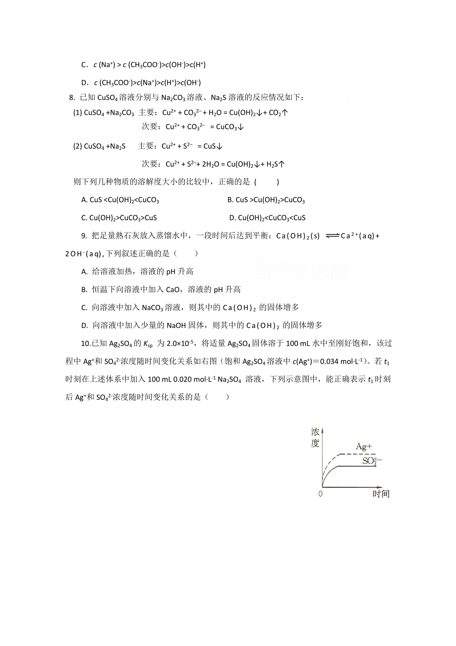 《河东教育》2014-2015化学新人教版单元测试选修4 第三章《水溶液中的离子平衡》.doc_第2页