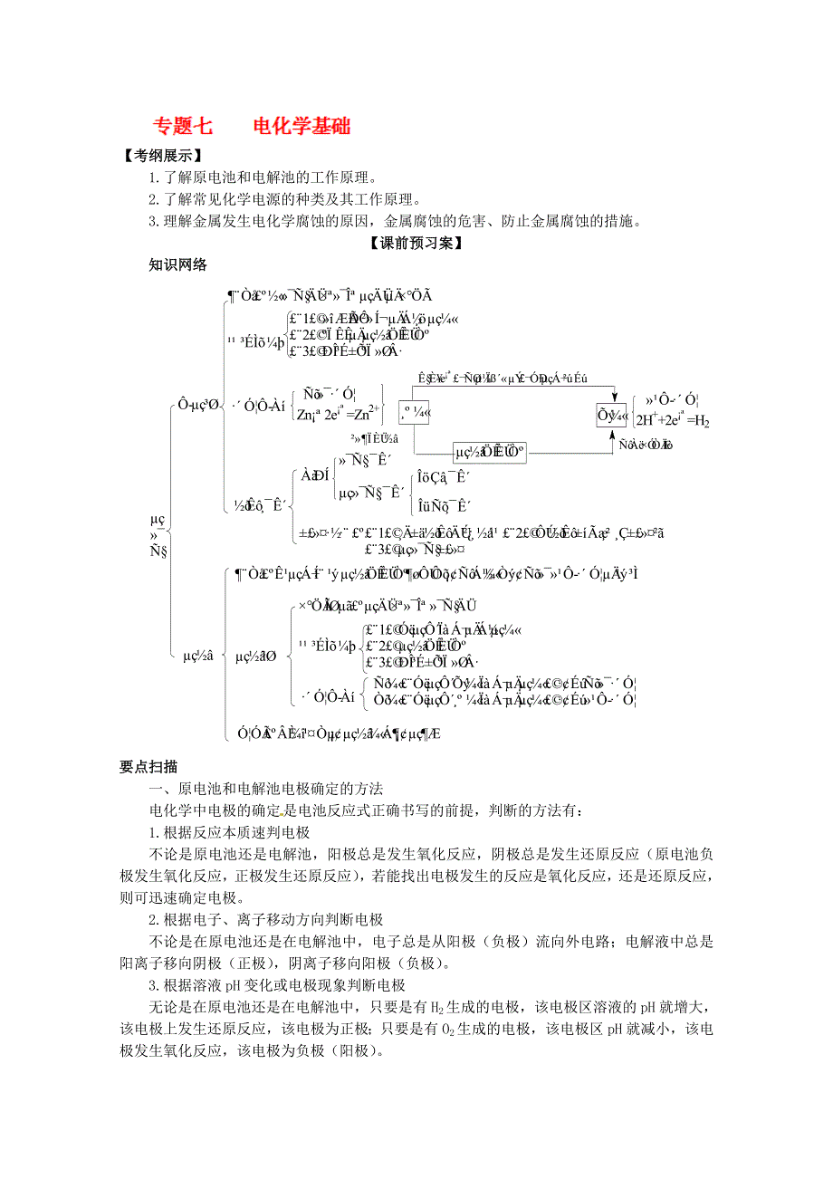 山东省新泰市汶城中学高中化学专题七《电化学基础》学案.doc_第1页