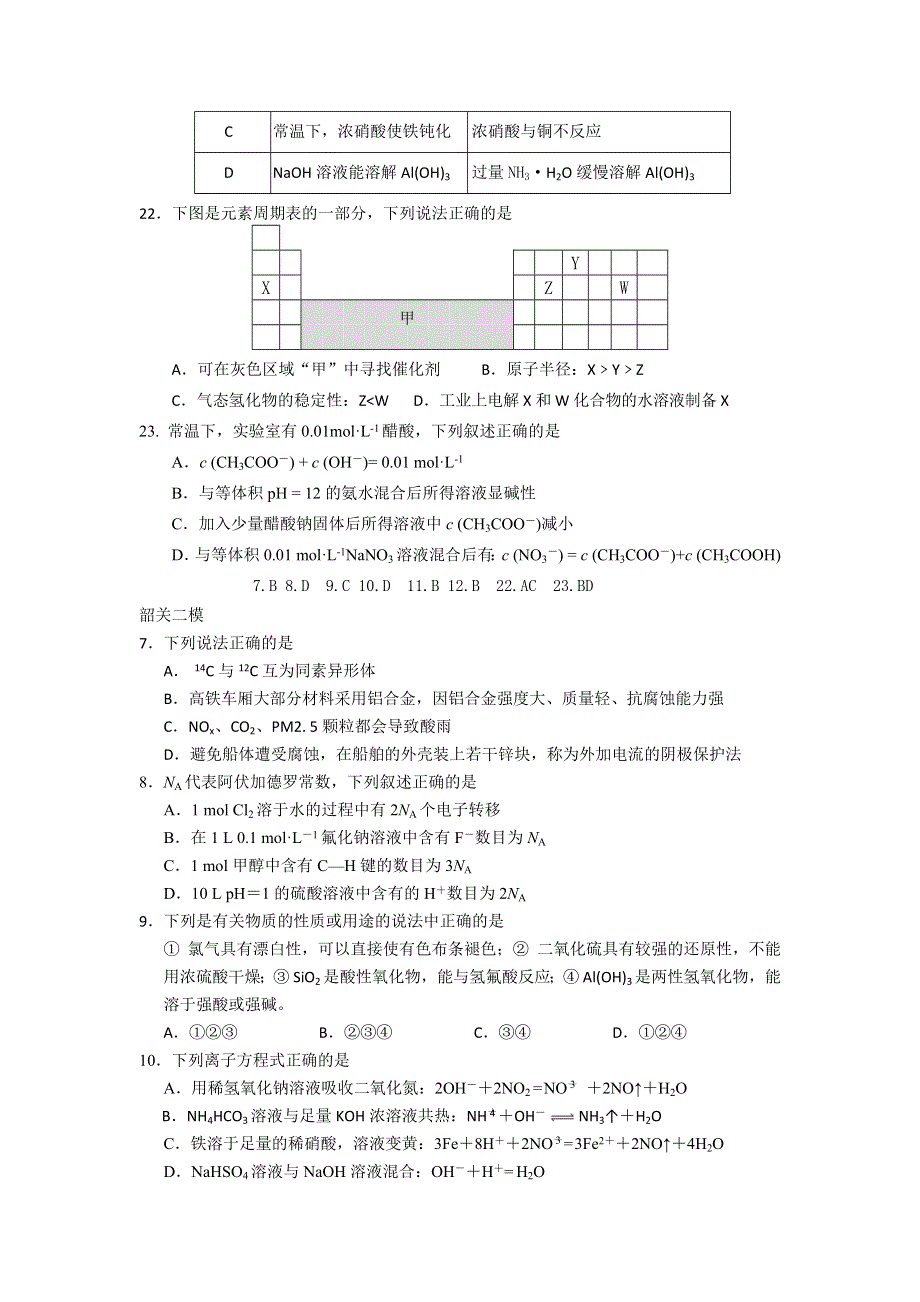 广东省佛山市禅城实验高中高三化学复习：二模选择题训练 WORD版无答案.doc_第3页