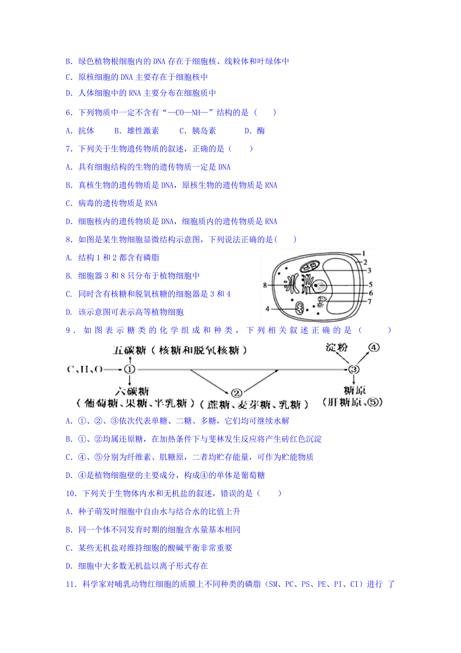 山东省新泰市第一中学2018-2019学年高一上学期第二次质量检测生物试题 WORD版含答案.doc_第2页