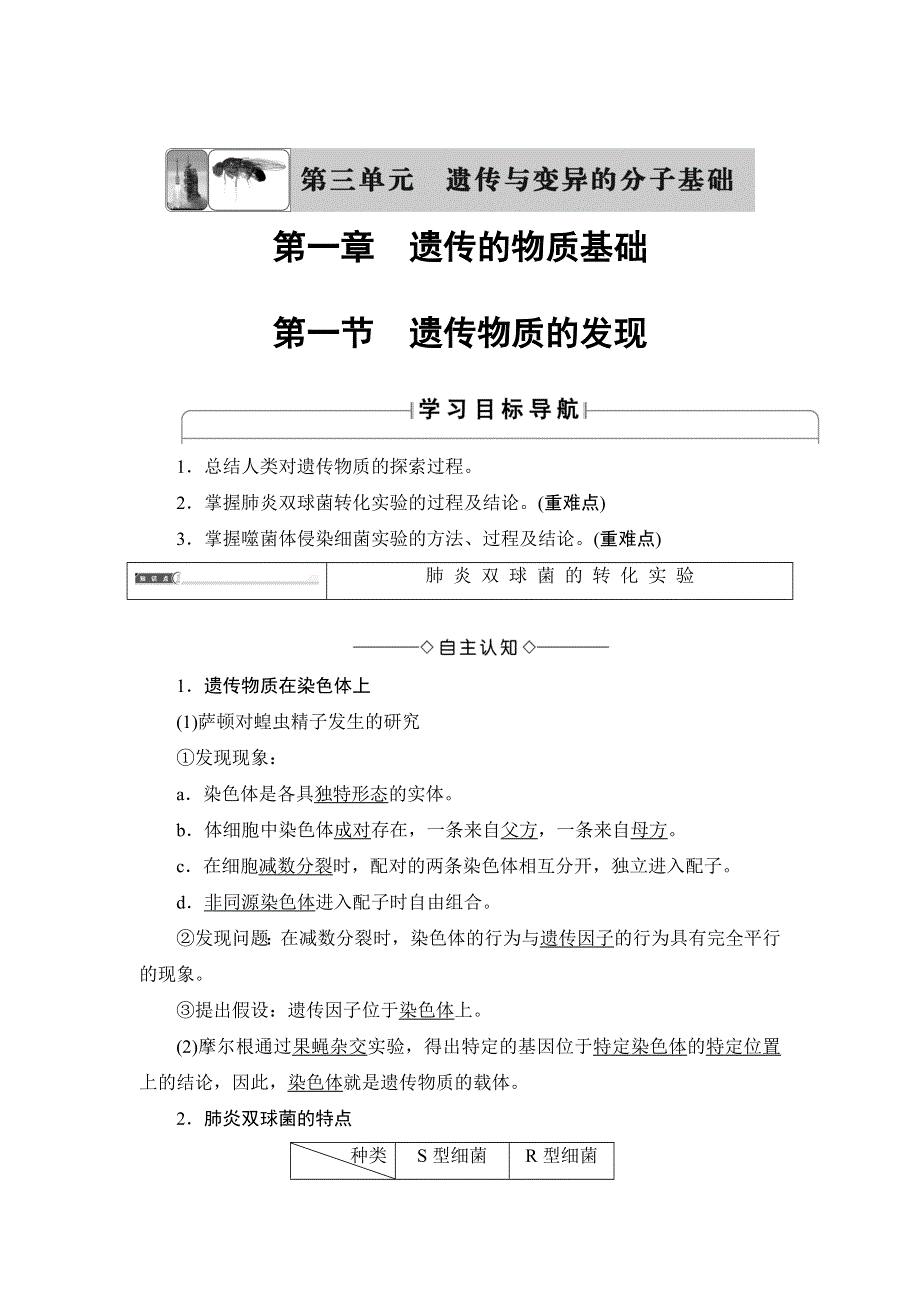 2016-2017学年（中图版）高中生物必修二检测：第3单元 第1章 第1节 遗传物质的发现 WORD版含解析.doc_第1页