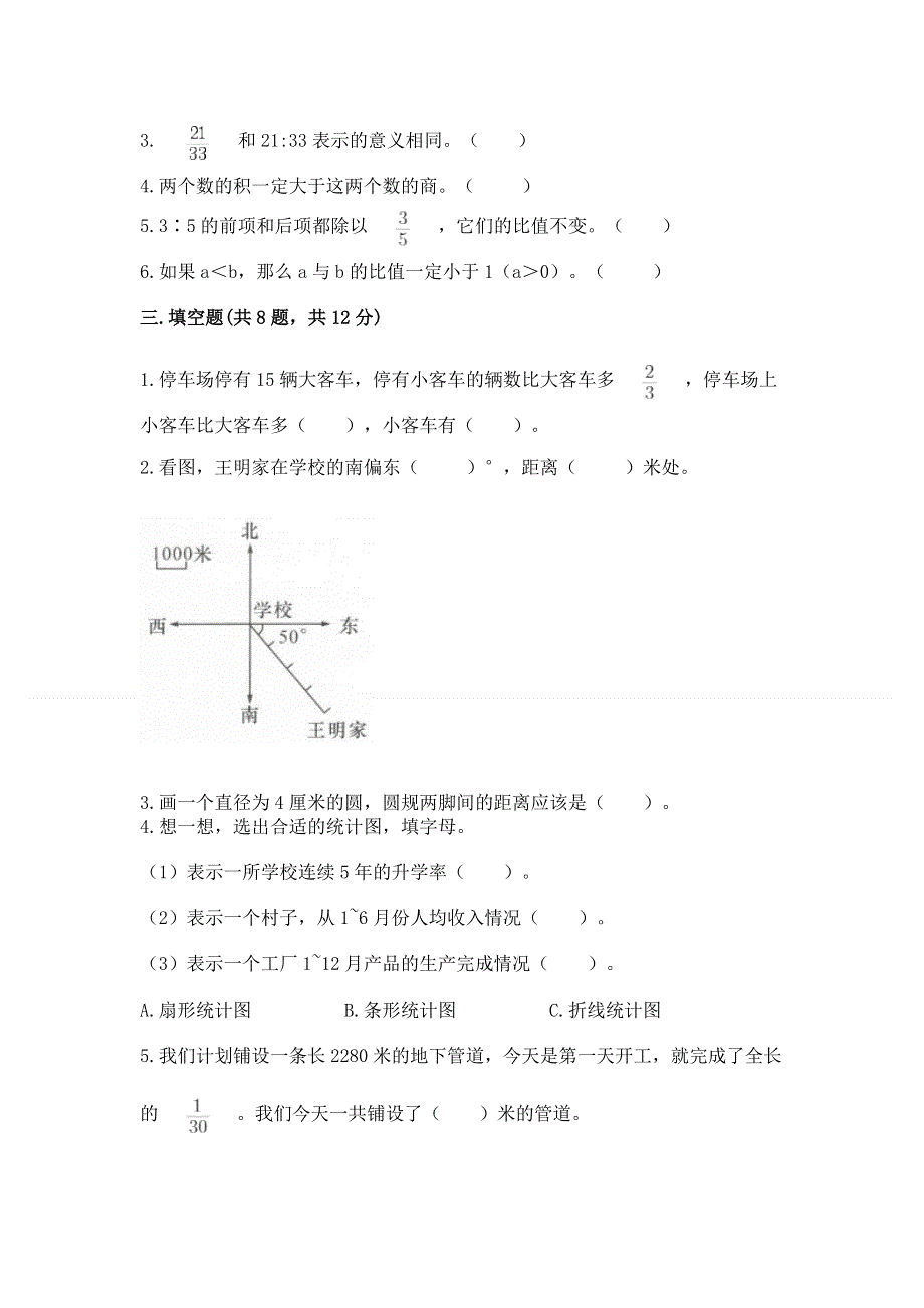 人教版六年级上册数学期末测试卷含答案（能力提升）.docx_第2页