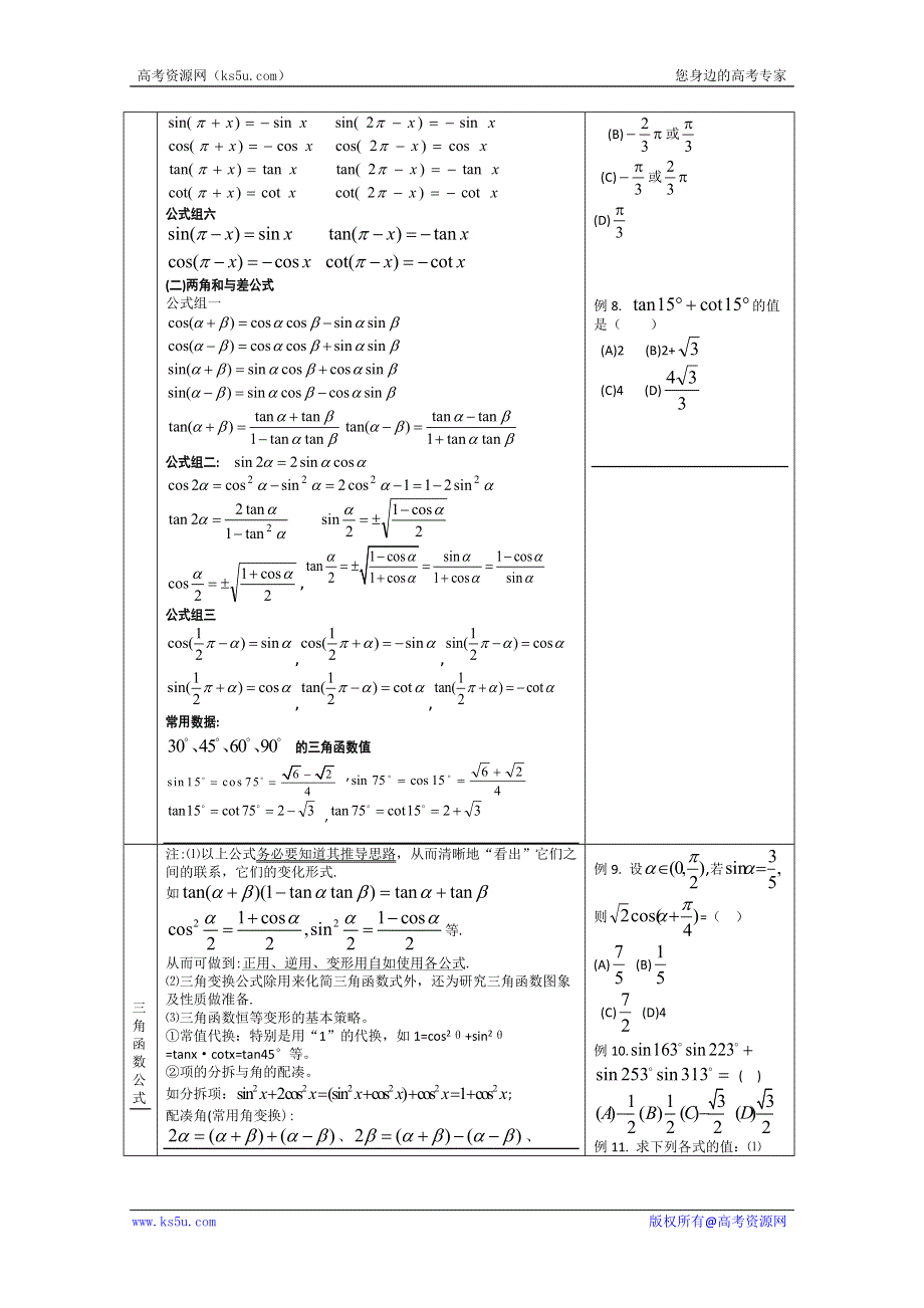 2013年高考数学必备经典例题分析（知识梳理+典例练习）四 三角函数 WORD版含答案.doc_第3页