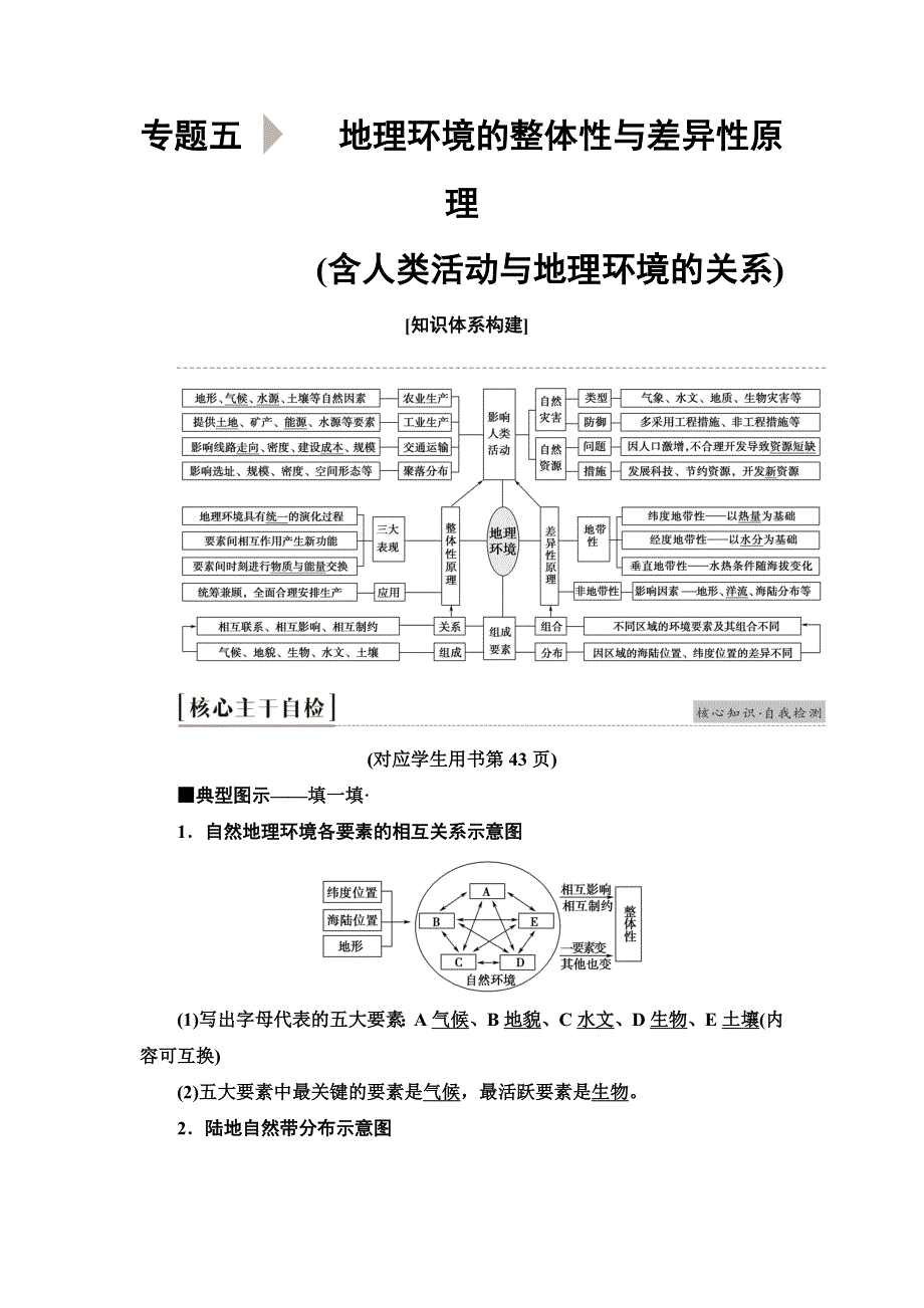 2020新课标高考地理二轮复习教师用书：第1部分 专题5 地理环境的整体性与差异性原理 WORD版含答案.doc_第1页