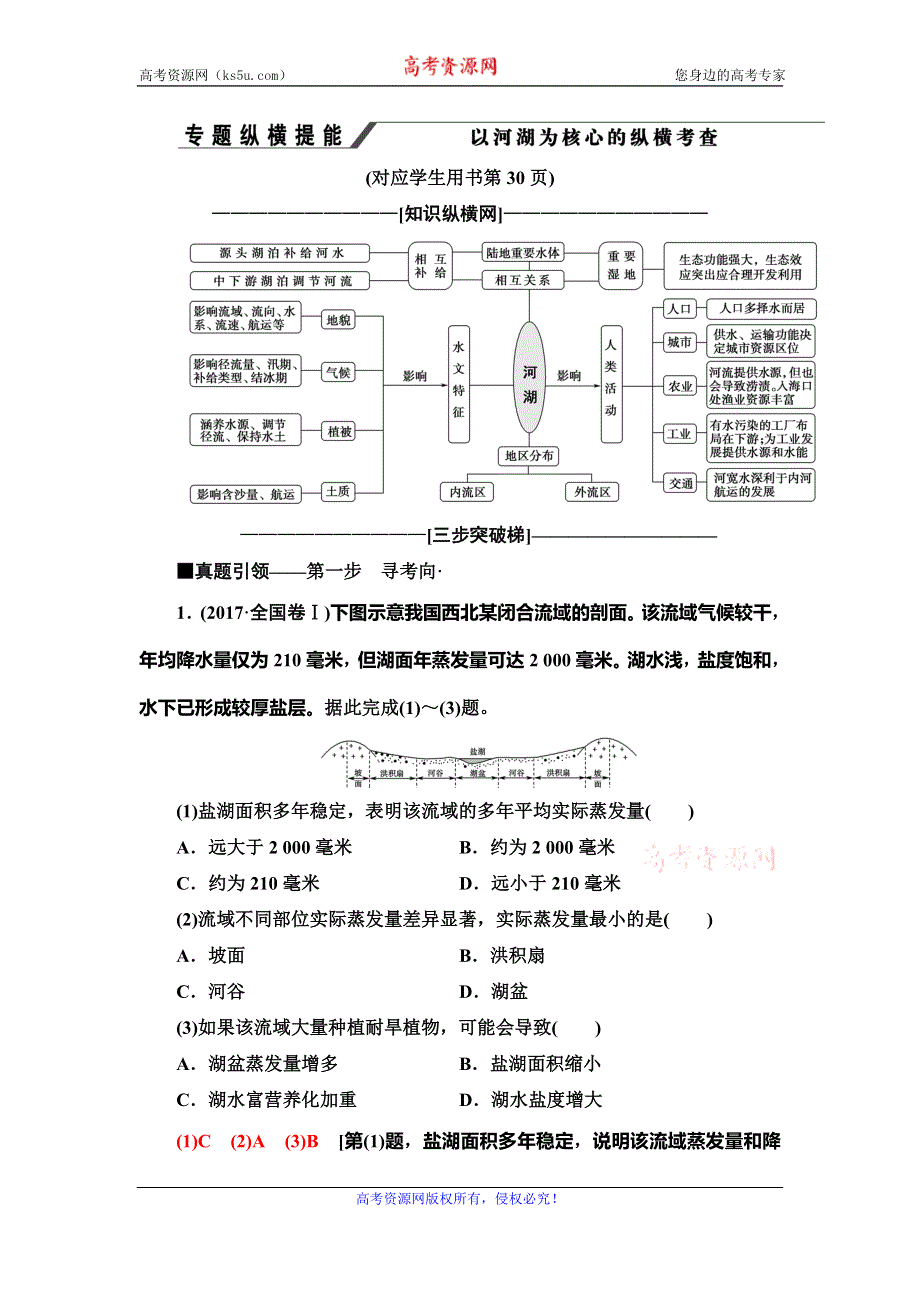 2020新课标高考地理二轮复习教师用书：第1部分 专题3 专题纵横提能 以河湖为核心的纵横考查 WORD版含答案.doc_第1页