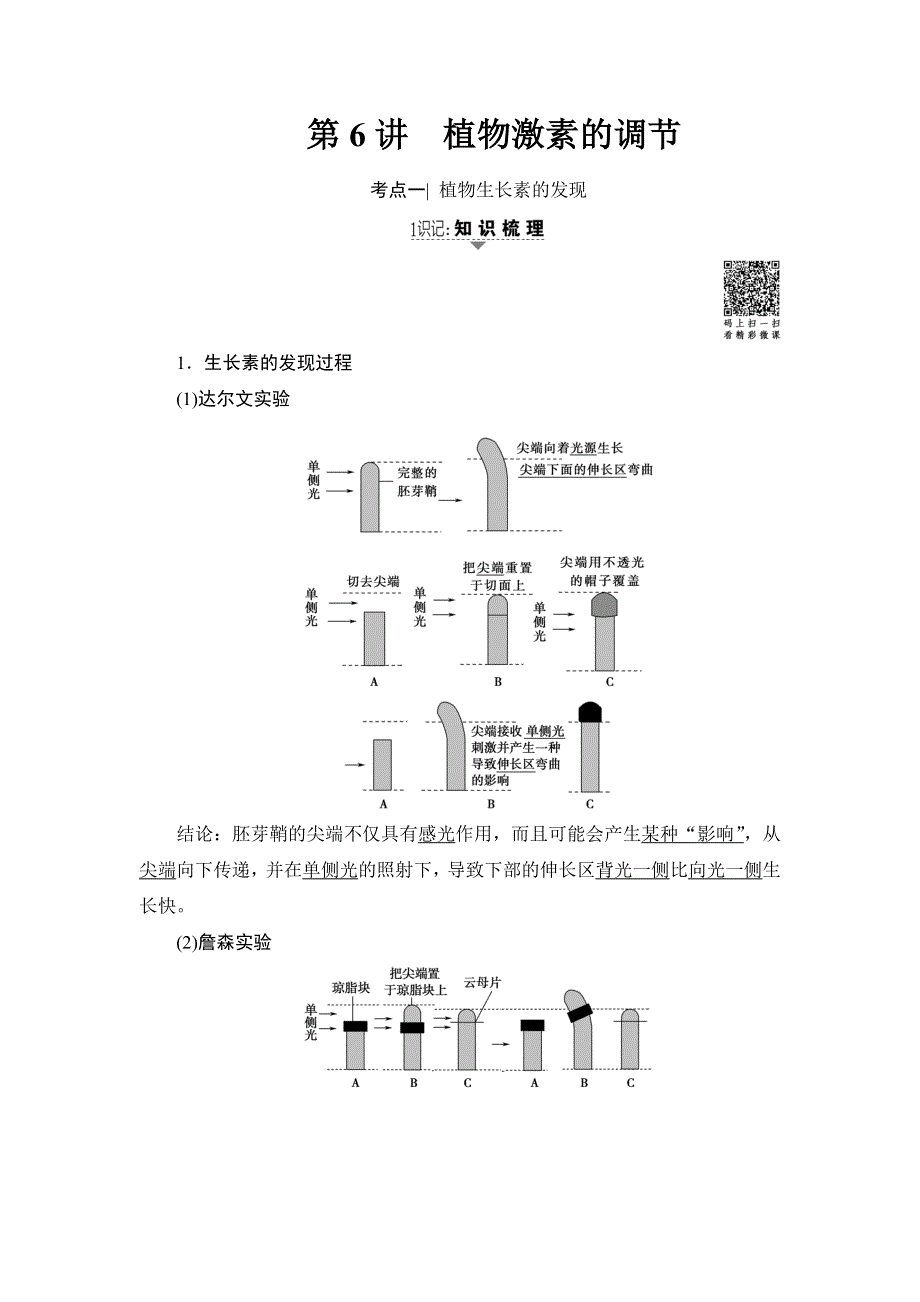 2018高三生物苏教版一轮复习（练习）必修3 第8单元 第6讲 植物激素的调节 WORD版含答案.doc_第1页