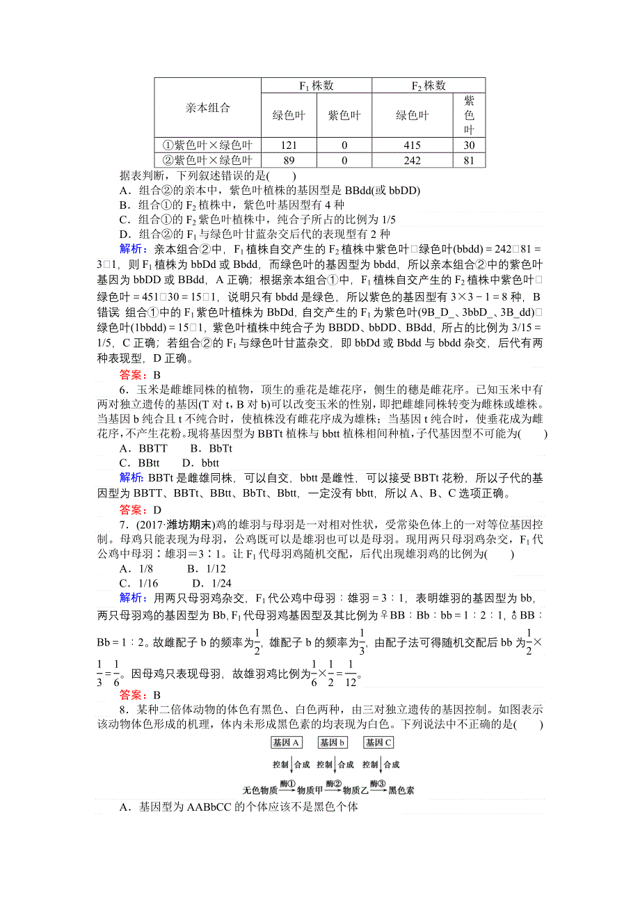 2018高三生物（人教版）一轮复习课时跟踪检测（十八）基因自由组合定律题型归类例析 WORD版含解析.doc_第2页