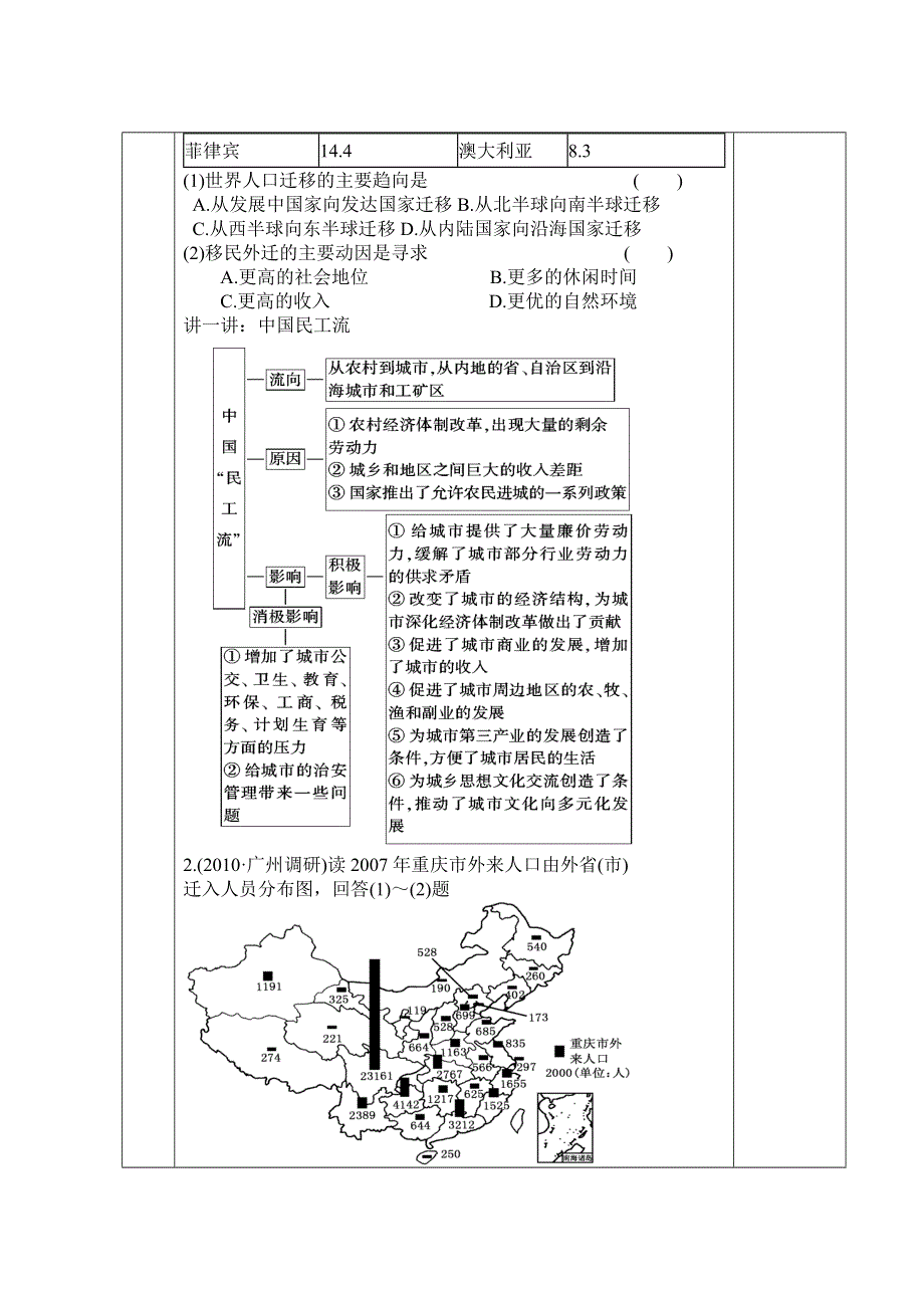 山东省新泰市第二中学高三地理导学案：课时32 人口迁移与人口流动.doc_第3页