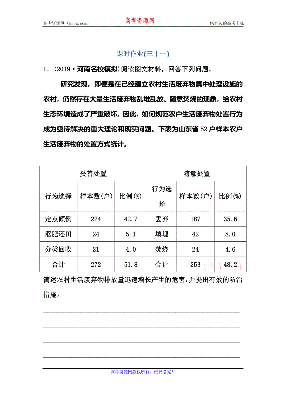 2020新课标高考地理二轮微专题课时作业31 污染问题 WORD版含解析.doc_第1页