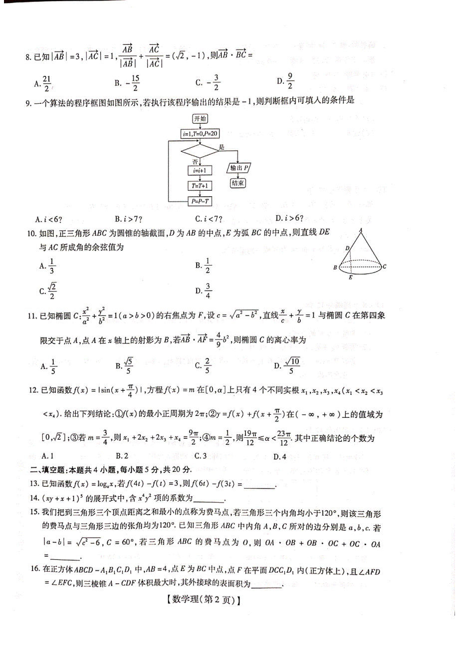 江西省吉安市新干县新干中学2020届高三下学期调研考试（三）数学（理）试卷 PDF版含答案.pdf_第2页