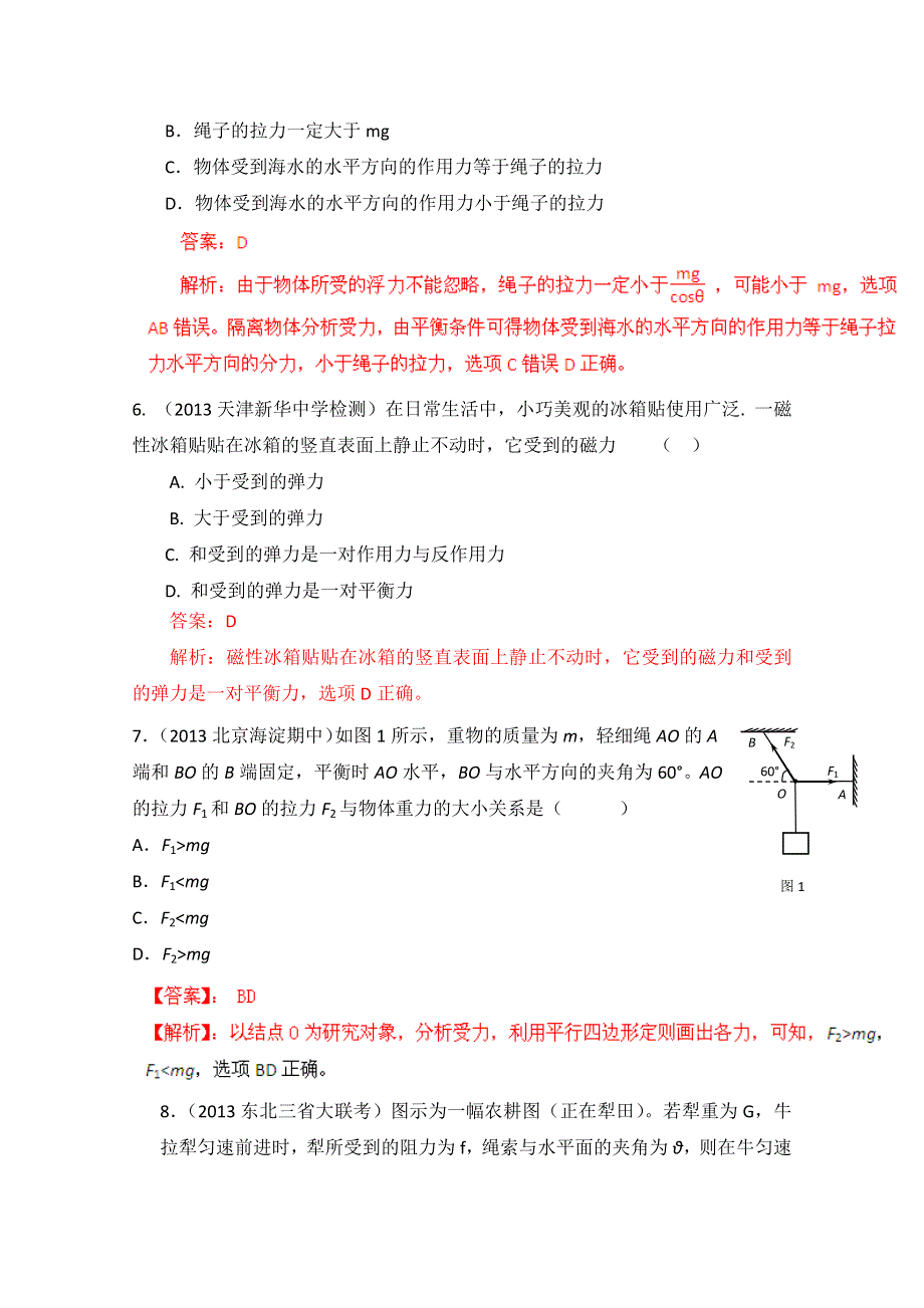 2013年高考物理模拟新题精选分类解析 第3期 专题02 相互作用 WORD版含答案.doc_第3页