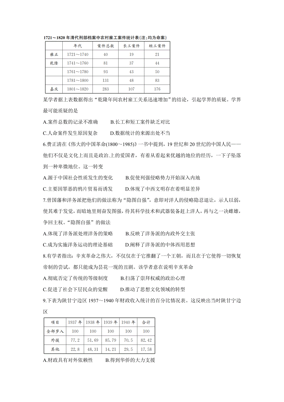 2022届高三8月全国高考分科综合模拟测试 历史 WORD版含答案BYCHUN.doc_第2页