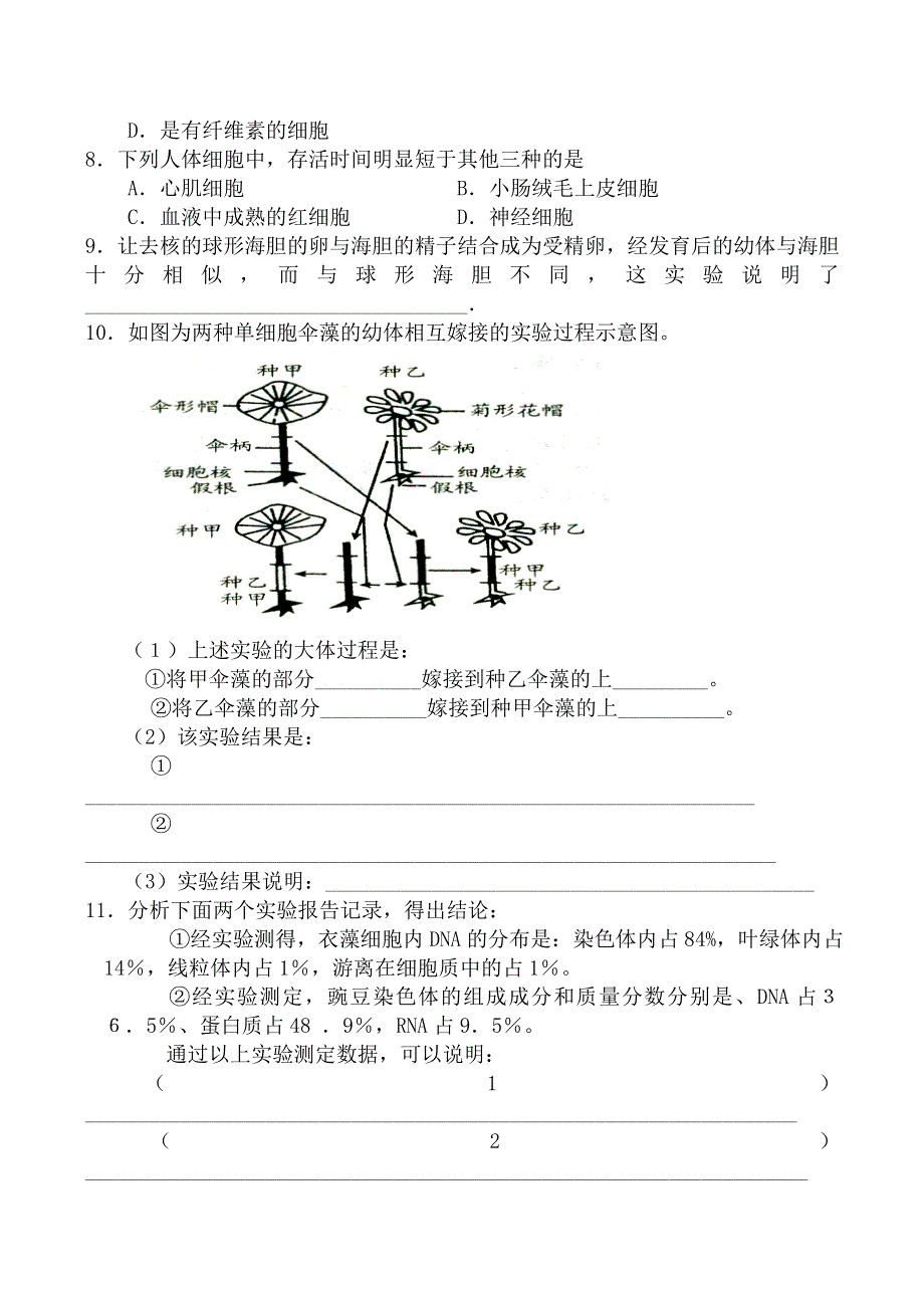 《河东教育》2014年山西省运城市康杰中学高一生物人教版必修1同步练习：3.3《细胞核—系统的控制中心》(一).doc_第2页