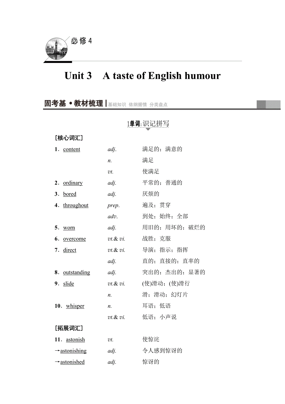 2018高三英语（浙江专版）一轮复习（教师用书）第1部分 必修4 UNIT 3　A TASTE OF ENGLISH HUMOUR WORD版含答案.doc_第1页