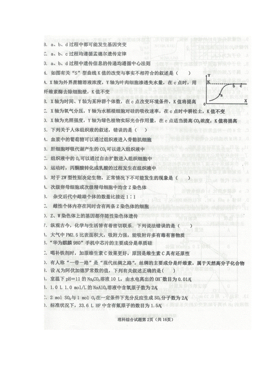 宁夏中卫市2021届高三下学期第三次模拟考试理科综合试题 图片版含答案.docx_第2页