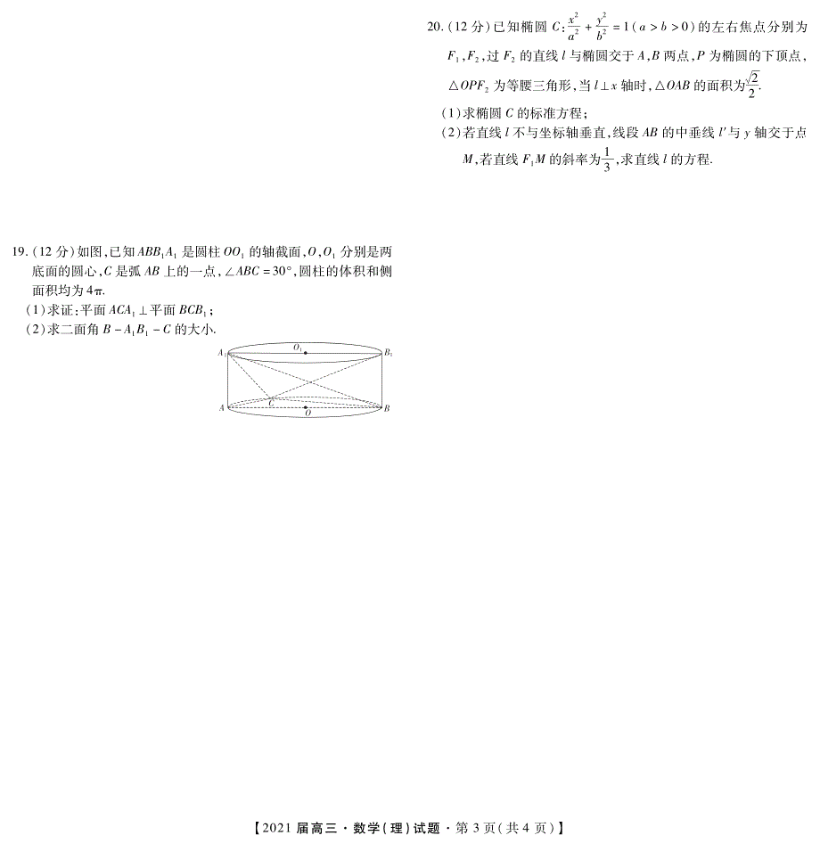 江西省吉安市2021届高三大联考数学（理）试卷 PDF版含答案.pdf_第3页