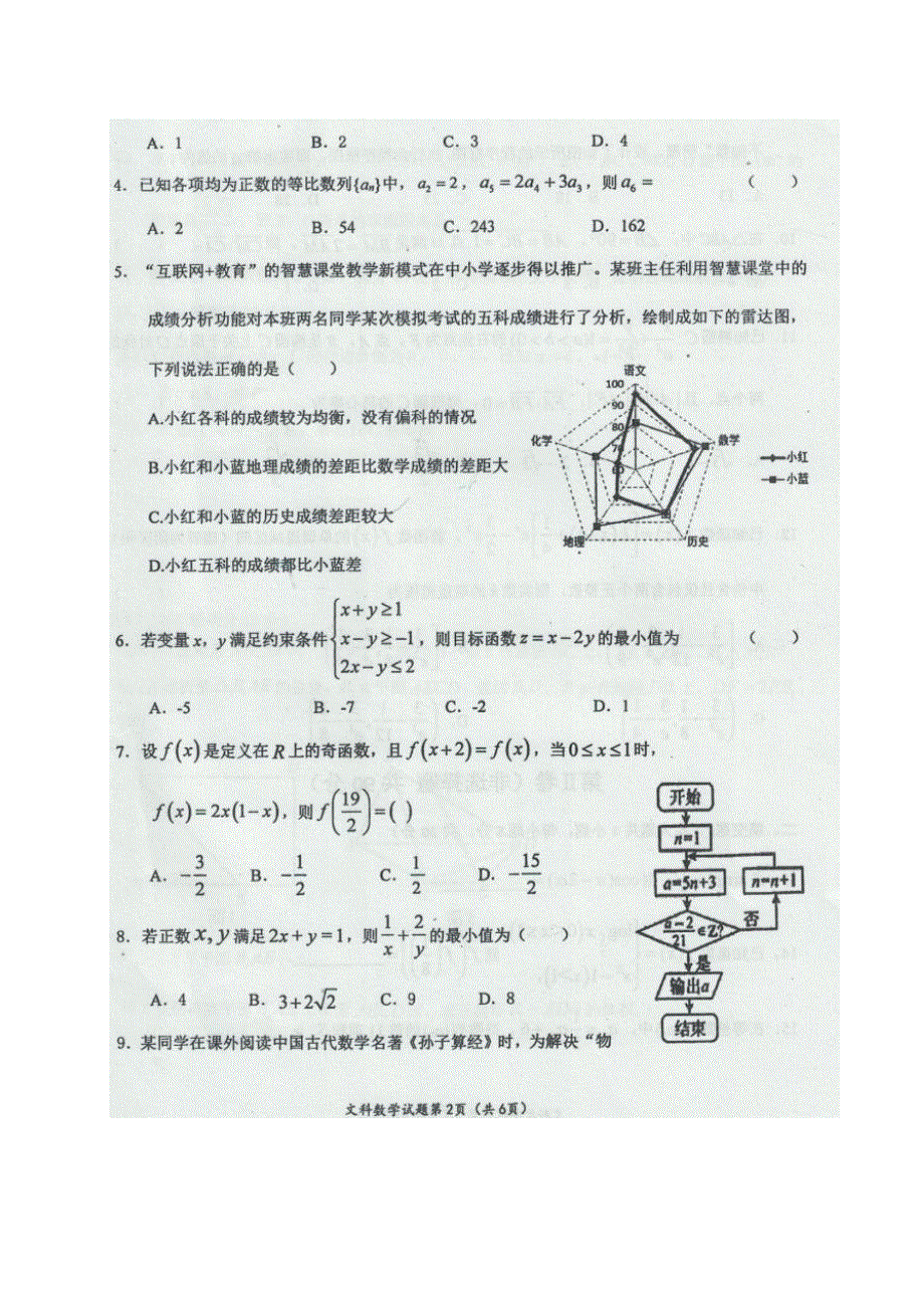 宁夏中卫市2021届高三下学期第二次模拟考试数学（文）试题 图片版含答案.docx_第2页