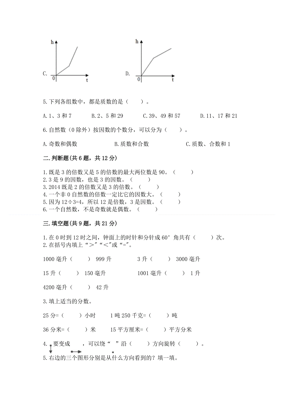 人教版五年级数学下册期末模拟试卷附精品答案.docx_第2页