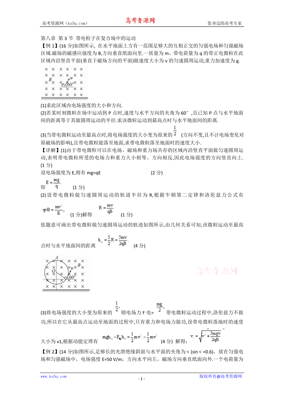 山东省新人教版物理2012届高三复习课堂练习：8.3 带电粒子在复合场中的运动（选修3-1）.doc_第1页