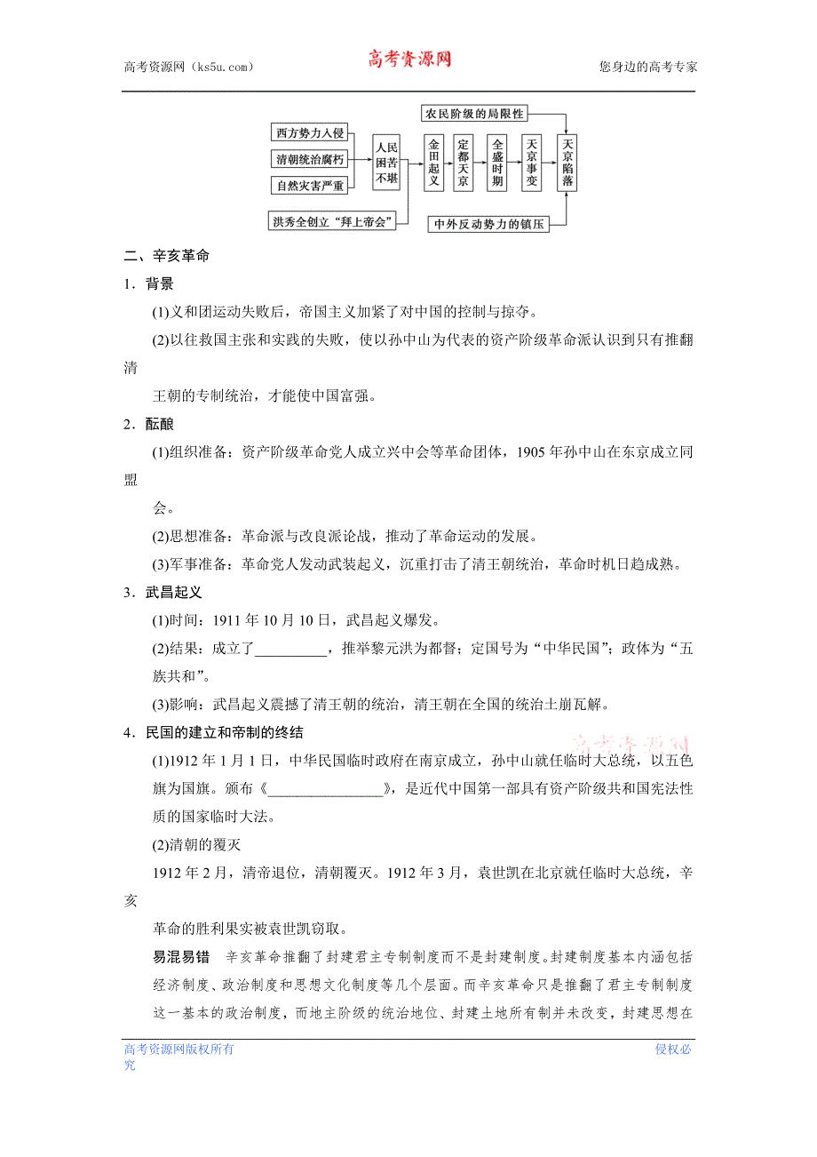 广东省佛山市中大附中三水实验中学高三历史各单元知识点整合 第8讲　太平天国运动、辛亥革命与五四爱国运动.doc_第2页