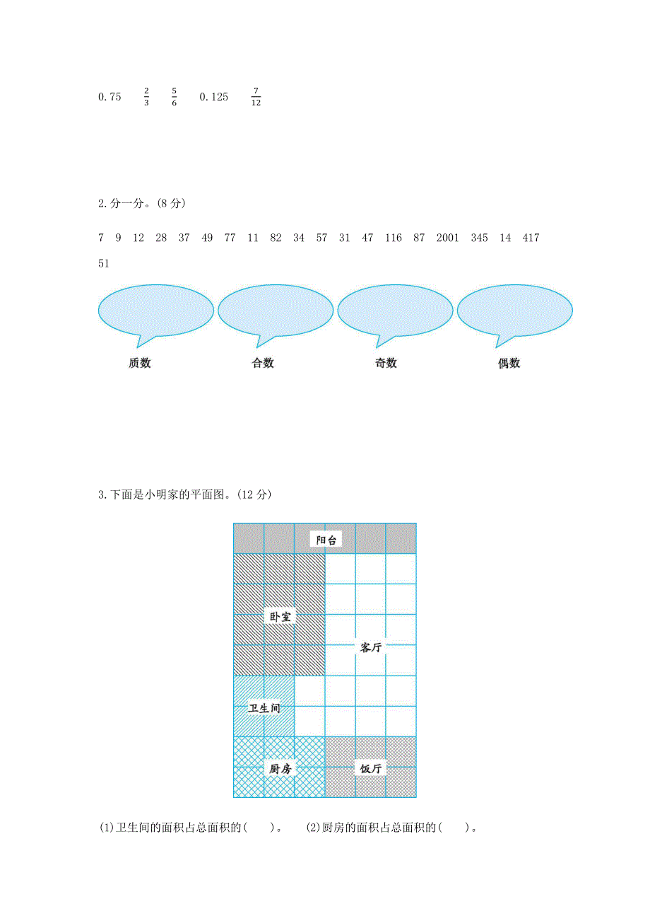 人教版五（下）数学期中检测卷（二）.docx_第3页