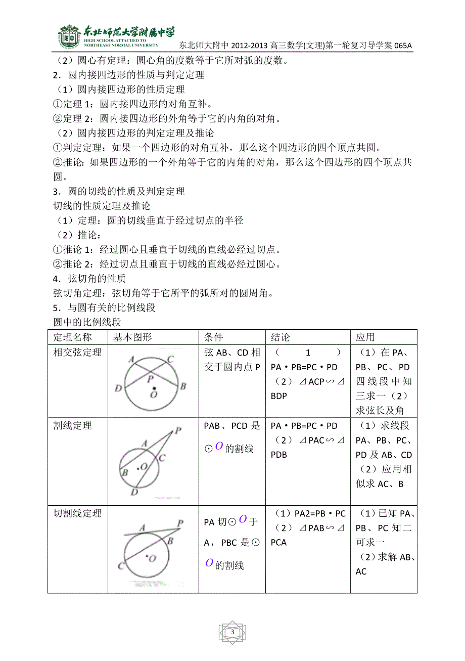 《全国百强校》东北师大附中高三数学第一轮复习导学案：几何证明选讲A.doc_第3页