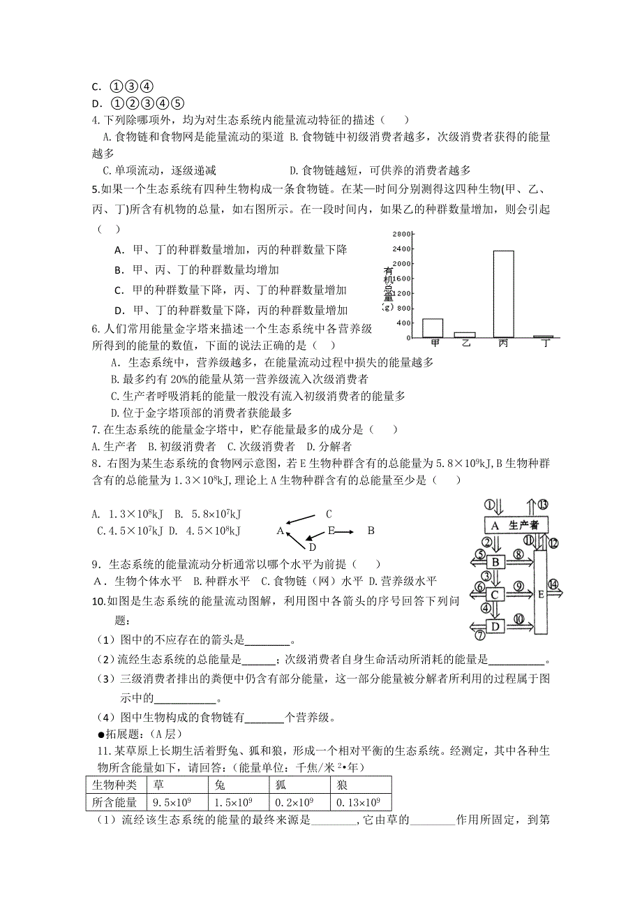 四川省泸县九中2012-2013学年高二生物《5-2生态系统的能量流动》学案.doc_第3页