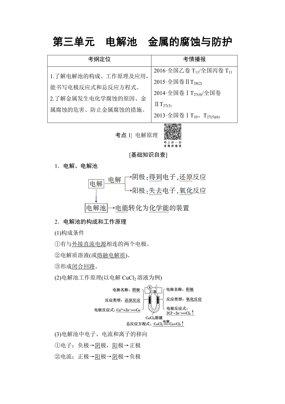 2018高三化学苏教版一轮复习（教师用书）17-18版 专题6 第3单元　电解池　金属的腐蚀与防护 WORD版含答案.doc_第1页