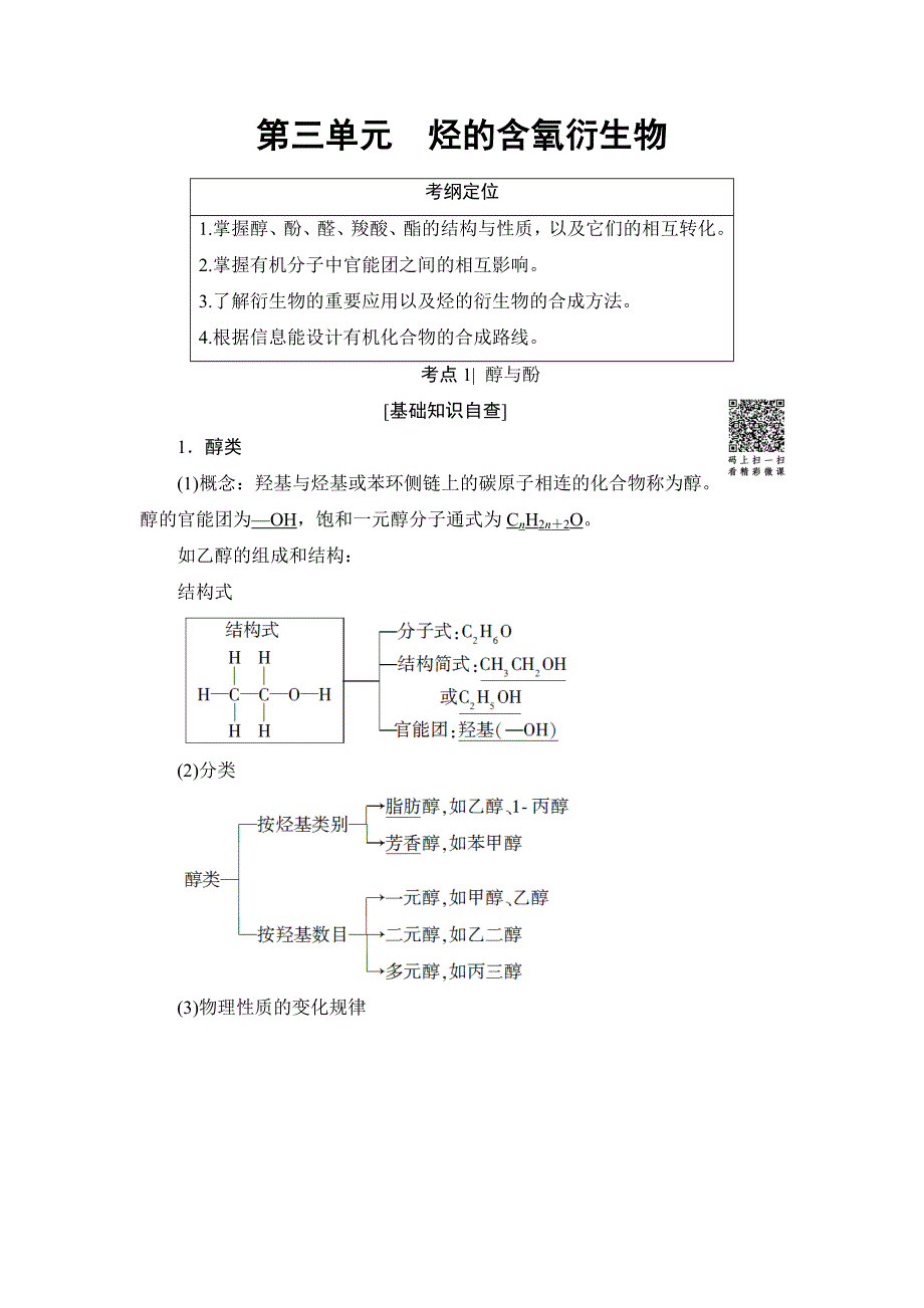 2018高三化学苏教版一轮复习（教师用书）17-18版 选修5 第3单元　烃的含氧衍生物 WORD版含答案.doc_第1页