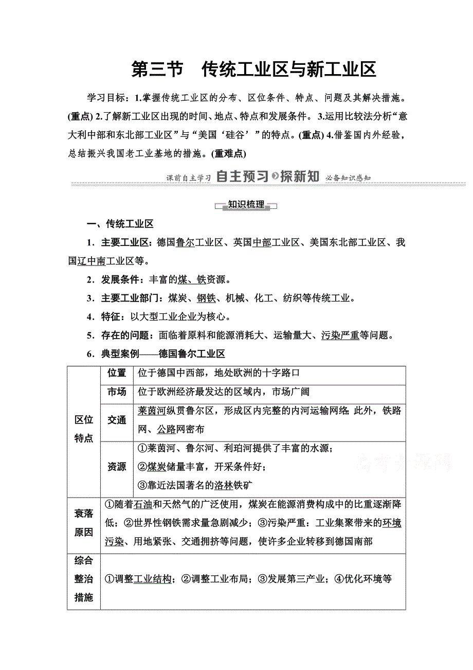 2020-2021学年人教版高中地理必修2学案：第4章 第3节　传统工业区与新工业区 WORD版含解析.doc_第1页