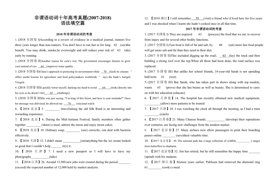 2021届一轮复习专项点拨：非谓语动词 高考真题十年汇编 语法填空篇 WORD版含答案.doc_第1页