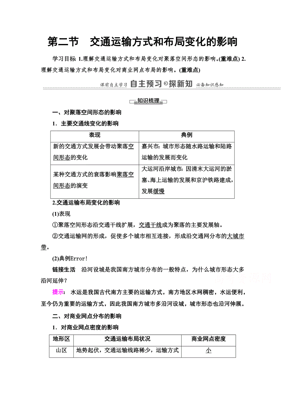 2020-2021学年人教版高中地理必修2学案：第5章 第2节　交通运输方式和布局变化的影响 WORD版含解析.doc_第1页