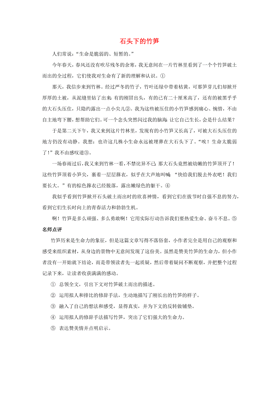 三年级语文下册 第一单元 习作《我的植物朋友》展评：石头下的竹笋素材 新人教版.docx_第1页