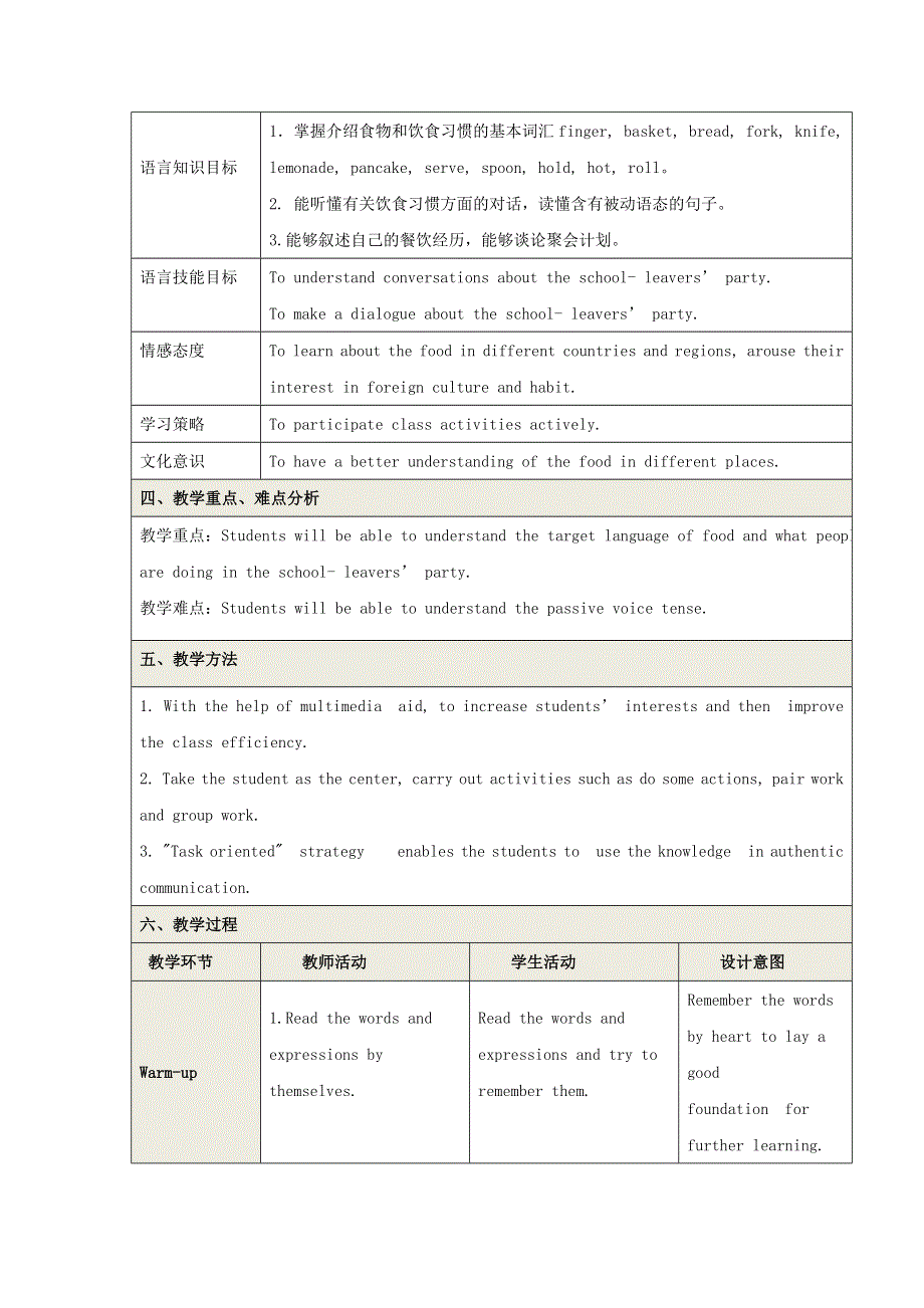 2022九年级英语下册 Module 6 Eating together Unit 1 When is the school-leavers party教学设计（新版）外研版.doc_第2页