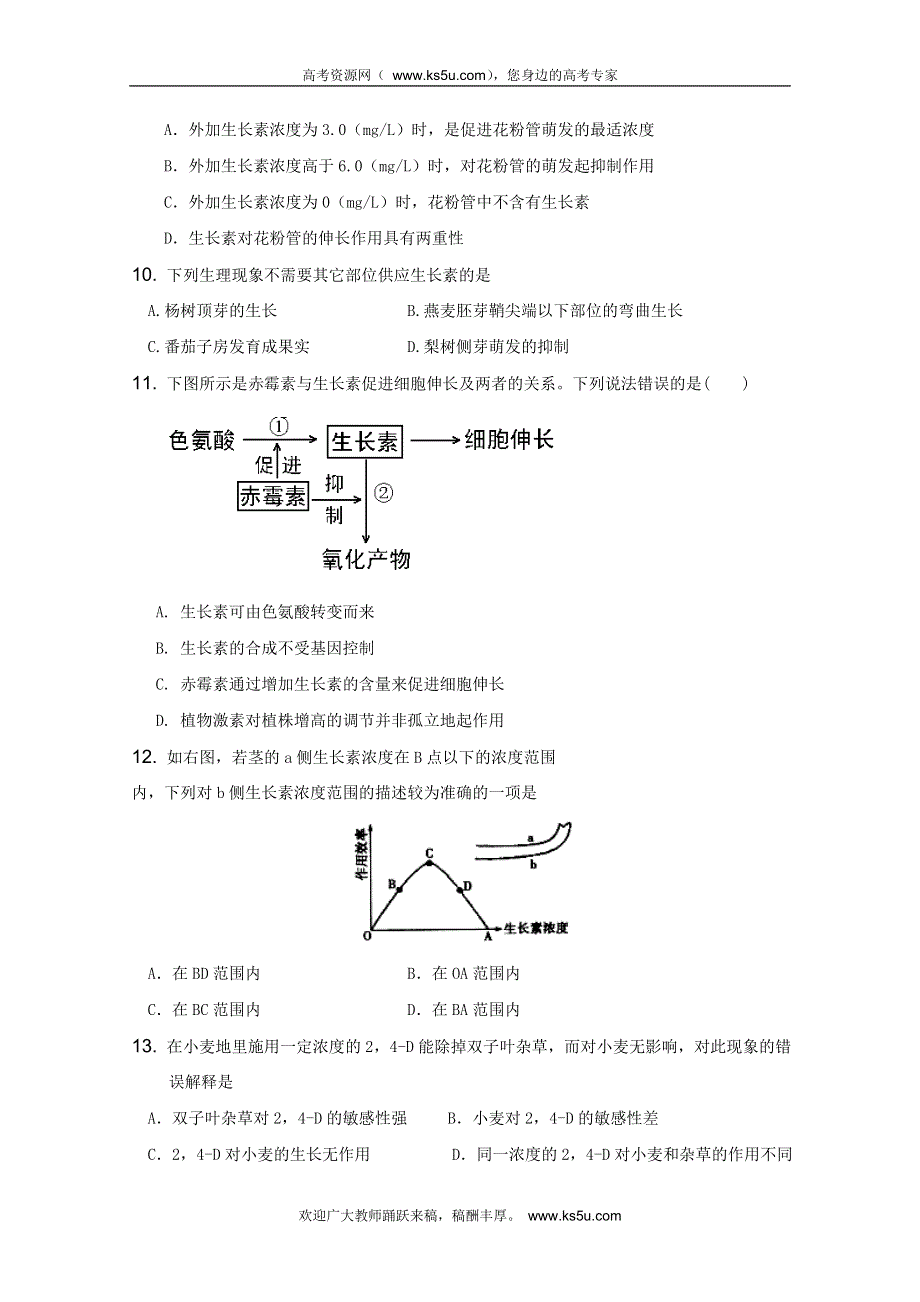 山东省中图版生物2012届高三单元测试20：《植物生命活动的调节》（必修3）.doc_第3页