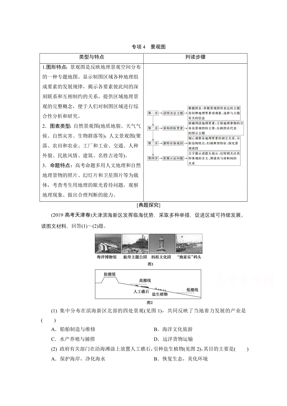 2020届高考地理二轮复习教师用书：第二部分技能一专项4　景观图 WORD版含解析.doc_第1页