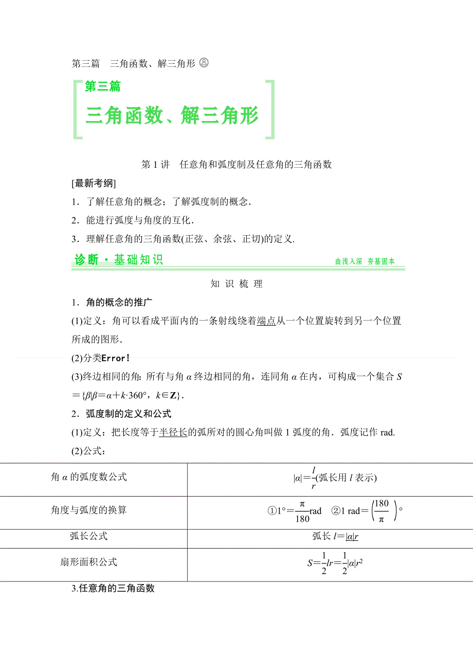 《创新设计教师用书》（人教A版理科）2015届高考数学第一轮复习细致讲解练：第三篇 三角函数、解三角形.doc_第1页