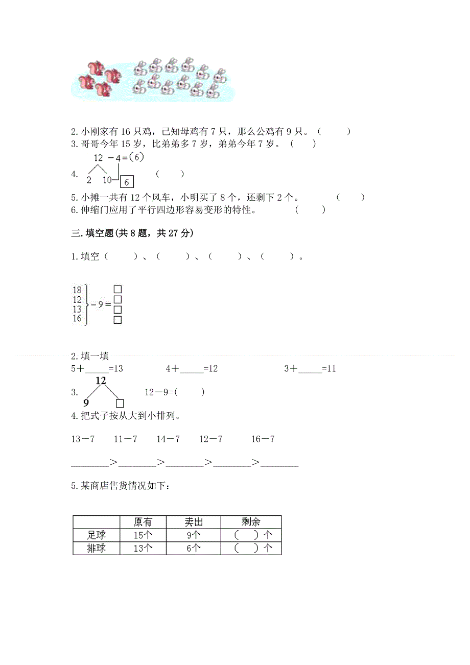 小学一年级下册数学《期中测试卷》精品（满分必刷）.docx_第2页