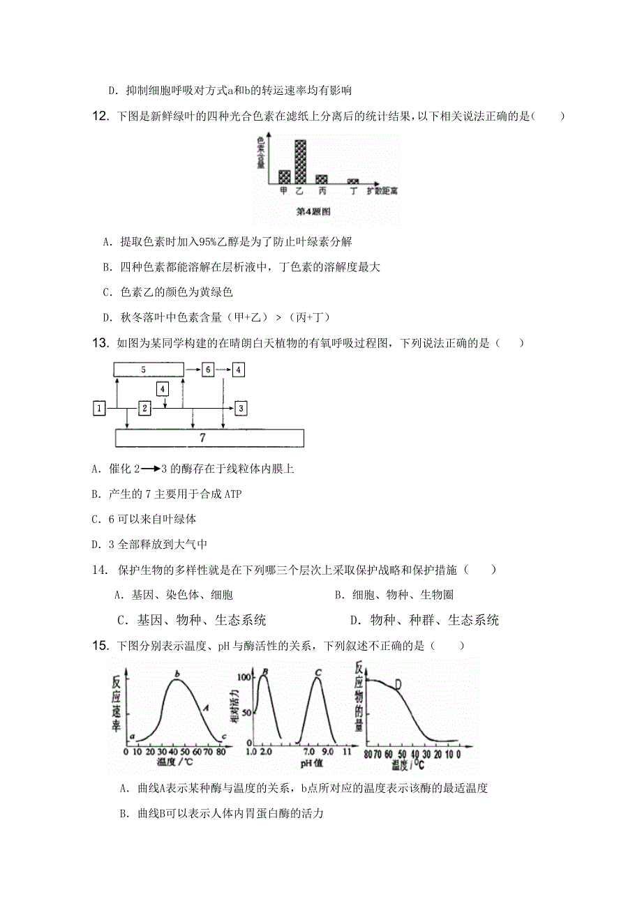 山东省中图版生物2012届高三单元测试6：《细胞的新陈代谢》（必修1）.doc_第3页